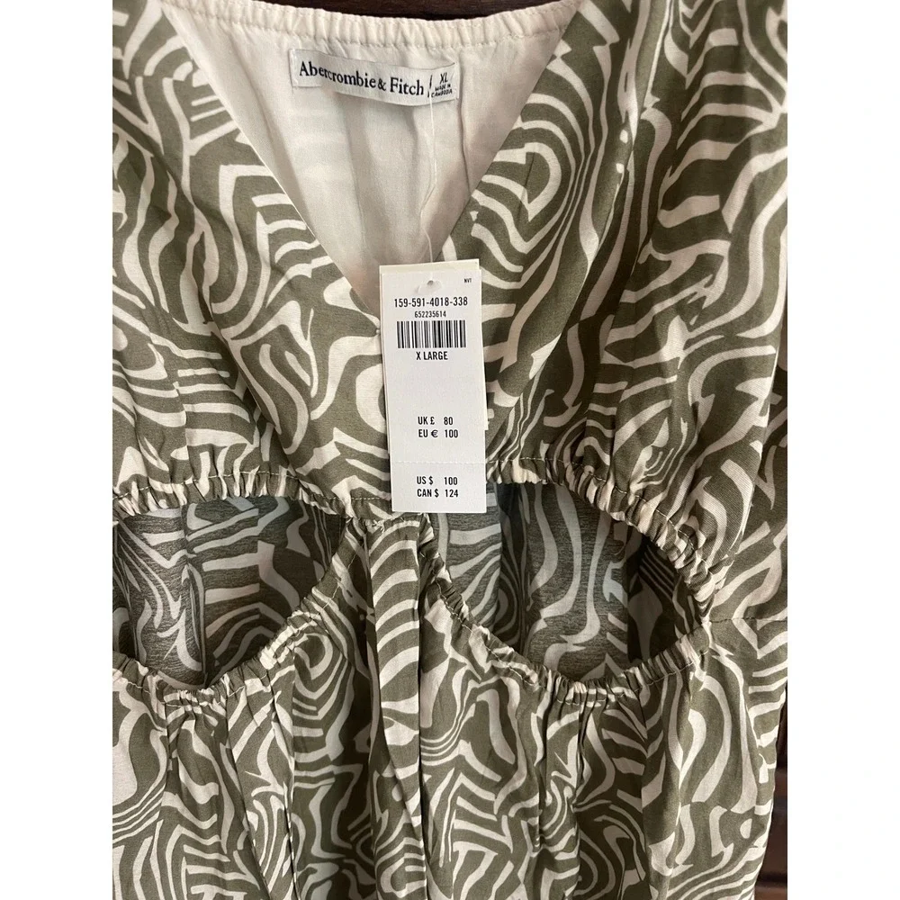 NWT Abercrombie & Fitch Olive Zebra Print Cut-Out Maxi Dress Womens‎ XL